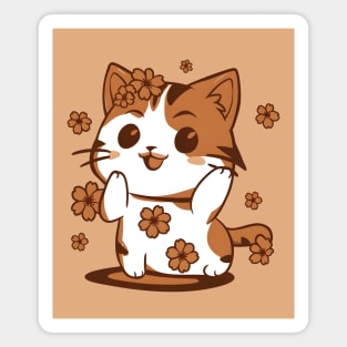 Smiling Cat with Flowers Magnet